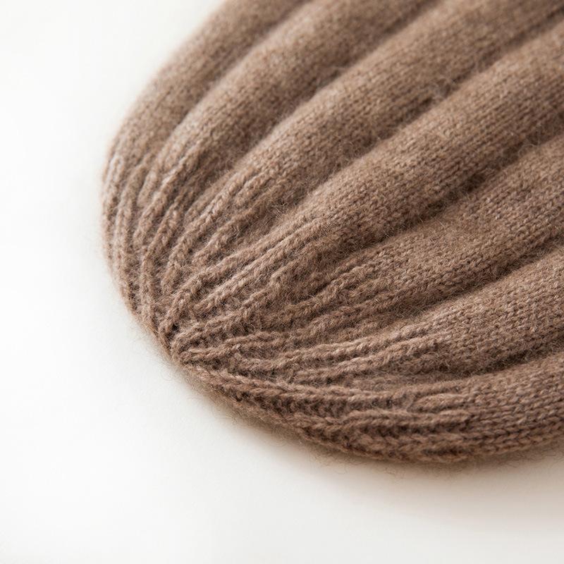 Cashmere Autumn and Winter New Style Women's High End Solid Color Pit Strip Thickened Warm Fashion Casual Cuffed Knitted Hat