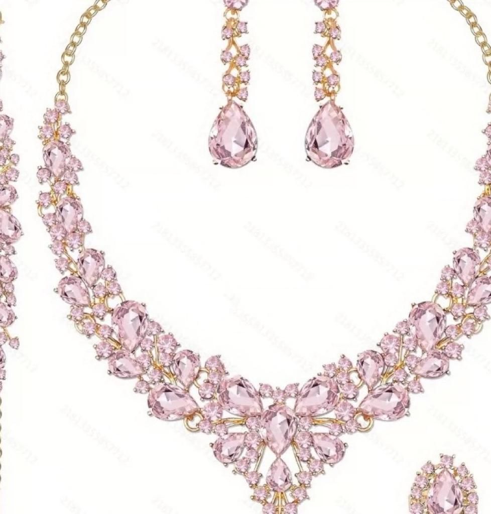 Set Colier Cercei Strass Cristal Mireasă Set Rochie Bal Banchet Doamne Set de Lux Patru Piese