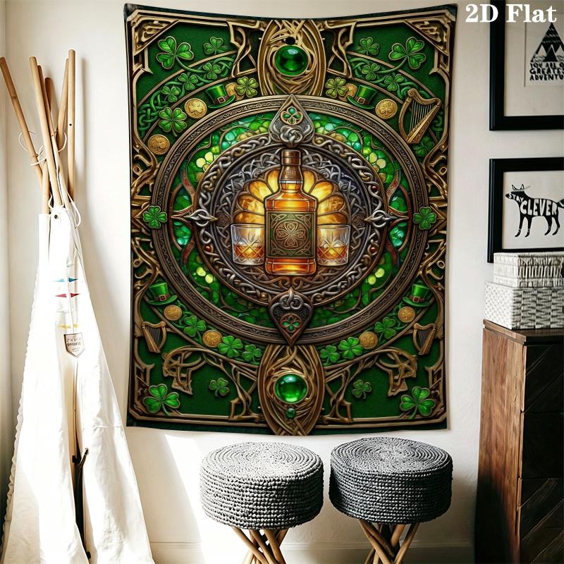 St.Patrick's Day Wall Tapestry Aesthetic Wall Hanging Printed Fabric Blanket Decorative Tapestries for Bedroom Living Room Home Decor
