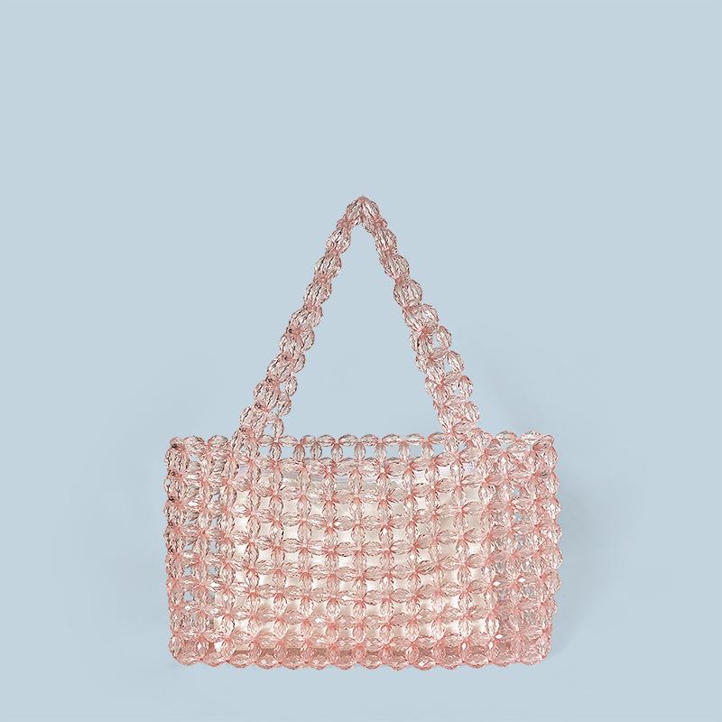 

Прозрачная женская сумка-тоут с бисером из кристаллов ручной работы розовый