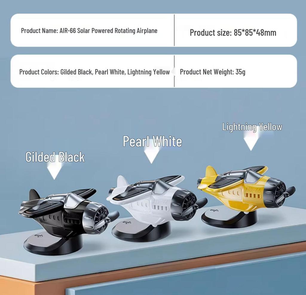Solar-Powered Rotating Airplane Dashboard Ornament
