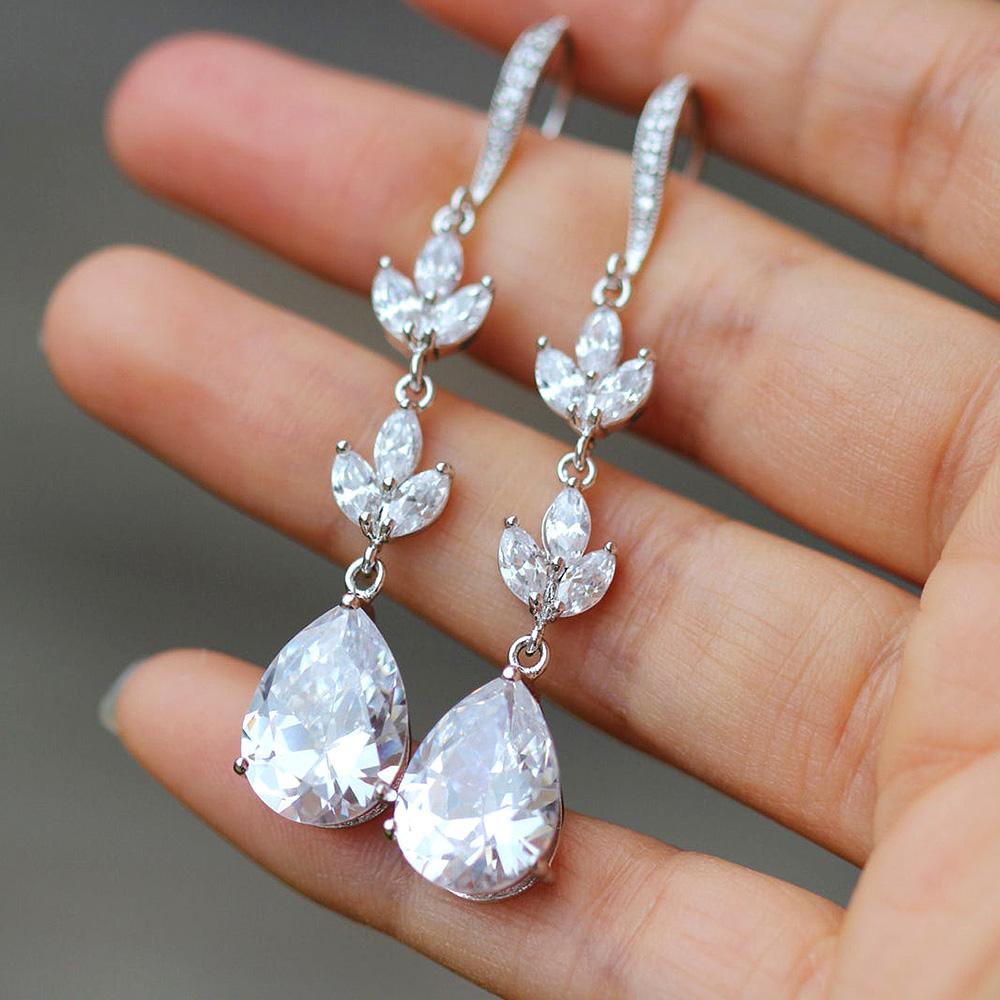 Blendende Zirkonia Hengende Øredobber Dame Forlovelsestilbehør for Kvinner Delikate Brude Bryllupssmykker Grasiøs Gave