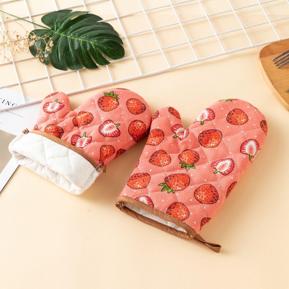 2pcs Heat Resistant Cotton Oven Mitts Thickened Kitchen Microwave Mittens Cooking Tool