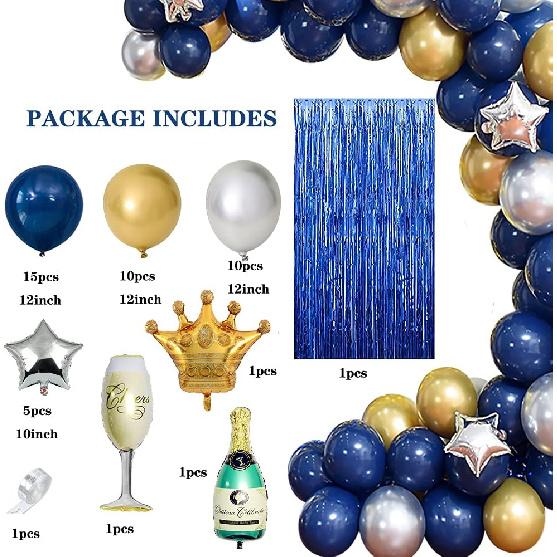 Birthday Decorations for Men, 45PCS Blue Happy Birthday Party Balloon Arch Garland 40th 60th 80th 50th 70th 18th 21st 30th Gold Silver Anniversary