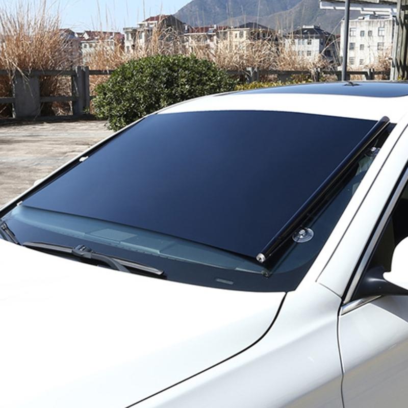 Auto Front Window Sunshade Extendable Foldable with PVC Material Blocks Harmful Rays Simple Installs for Most Vehicles