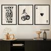 3pcs Lucky You & Queen of Hearts Playing Cards Wall Art Posters, Vintage Farmhouse Home Decor, Frameless, Minimalist Black & Whi