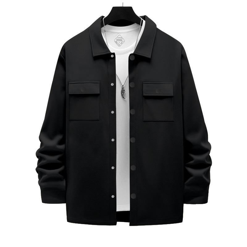 Men's Snap‑Button Shirt Jacket, Point Collar, Dual Chest Flap Pockets, Long Sleeve, Soft Knit Lightweight Casual Shacket Overshirt for Men