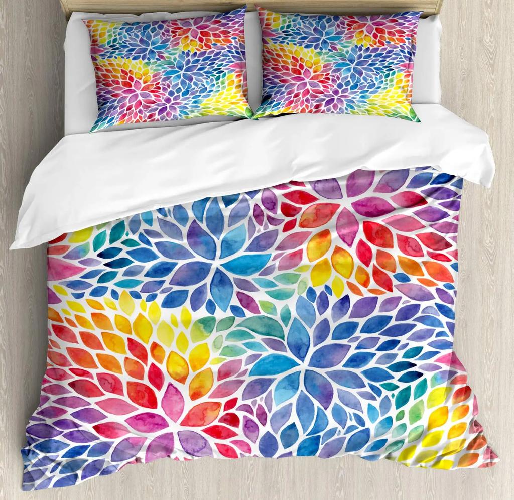 Rainbow Duvet Cover Set,Colorful Abstract Geometric Pattern with Triangle Polygon and Other Shapes Rainbow Bedding Set King Size
