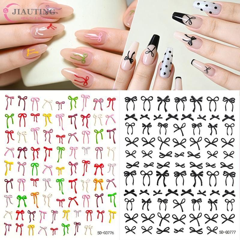 1pc Colorful Bow Ribbon Bowknot Nail Sticker 3D Mini Nail Appliques Adhesive Decal Nail Charms Nail Art Manicure Decorations DIY