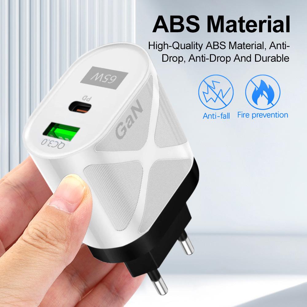 PD33WQC3.0 65W GaN Multi-Port Fast Charger, 9V/12V European Standard, Quick Charge 3.0