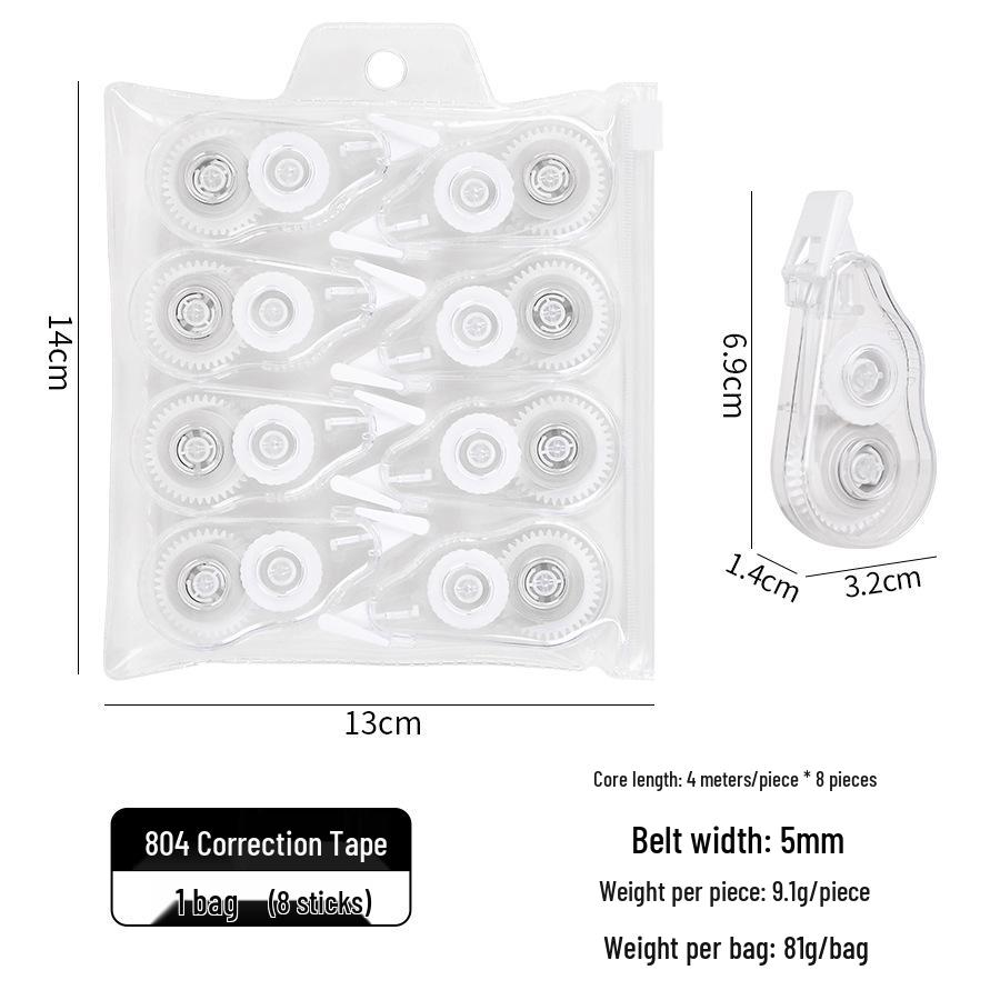 Compact Transparent Silent Correction Tape with Mini Eraser