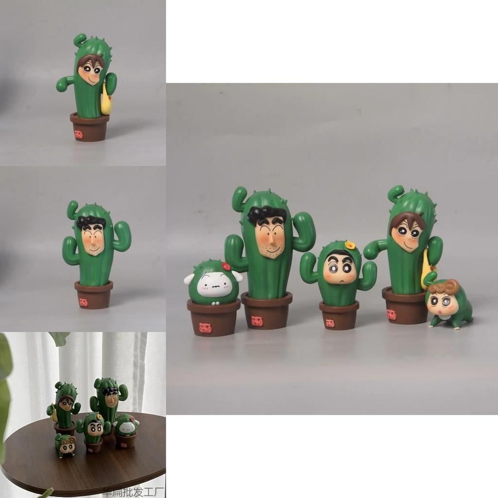 Charming Cactus Shin-chan Collectible Figurines Pvc Family Characters Display Set