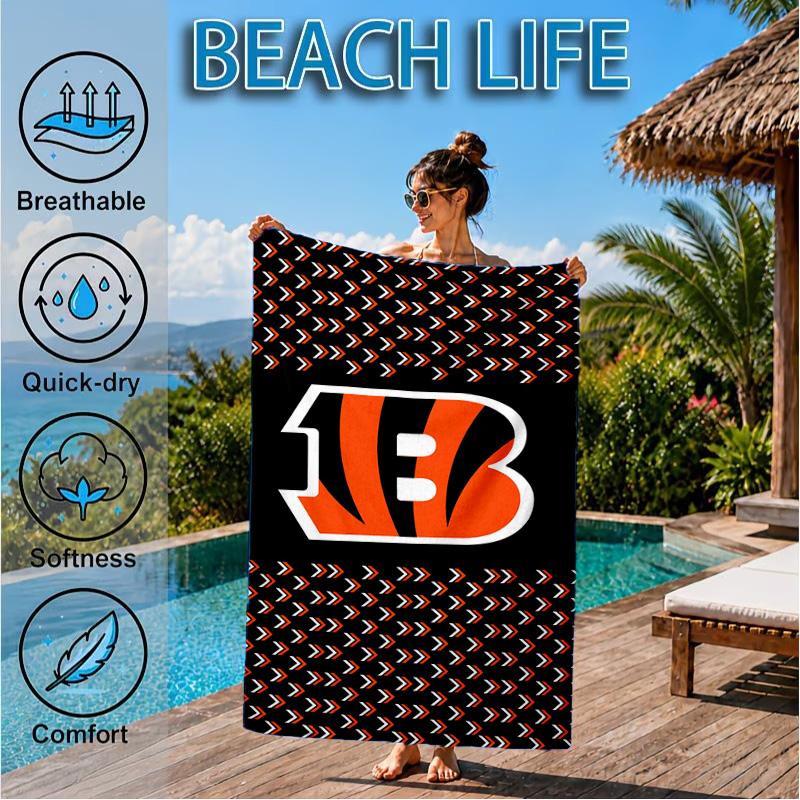 Cincinnati Bengals Helm Strandtuch, Mikrofaser-Strandtuch, Perfekt für Pool, Strand, Reisen, Heimdekoration Strandparty Fan-Geschenke