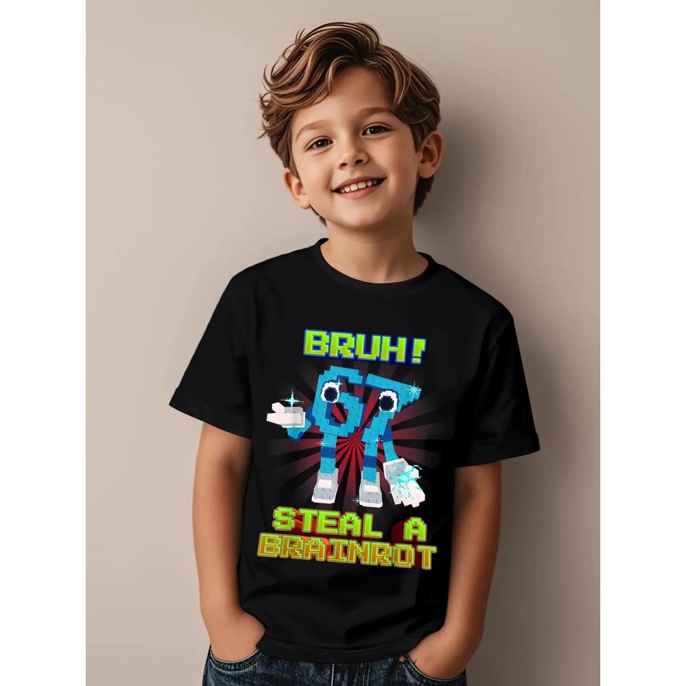 67 Six Seven Italian Brain Rot Math Joke T-Shirt Funny Casual Short Sleeve Round Neck Tops Summer Comfortable Children's T-Shirt