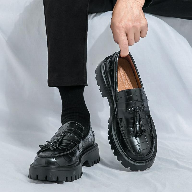 Men Loafers Black Platform Elevator Leather Shoes Thick Sole Formal Business Wedding Dress Prom Lightweight Shoes Large Size