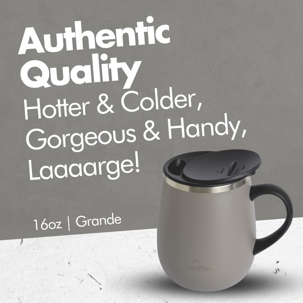 GRANDTIES Premium Vacuum Insulated 19 Easy Sliding Stainless Double Wall Vacuum Insulated Popular In the Office Mug, Colors, 460ml, Open/Close Lid,