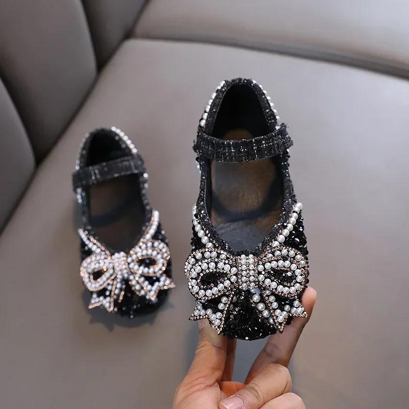 Kids Girls Sandals Fashion Sequins Rhinestone Bow Girls Princess Baby Girl Shoes Children Flat Sandals Size 21-36 37