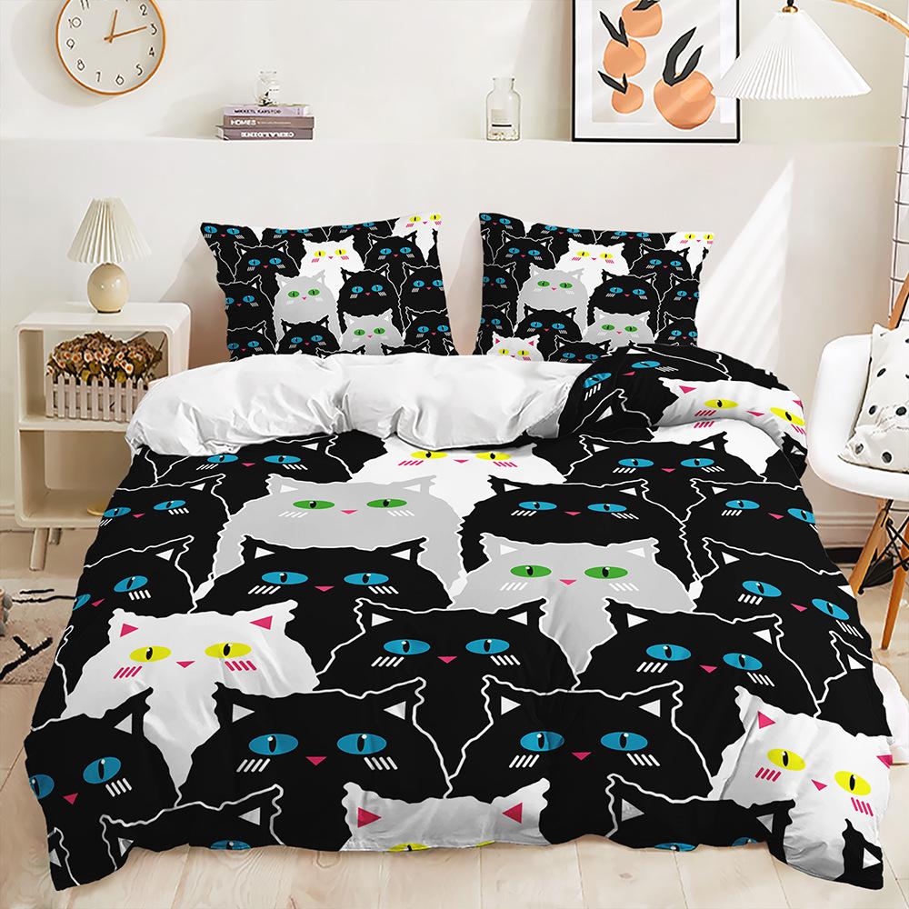 Three-Piece 3D Quilt Cover Stacked Cat Dog Pumpkin License Plate Kit Bedding