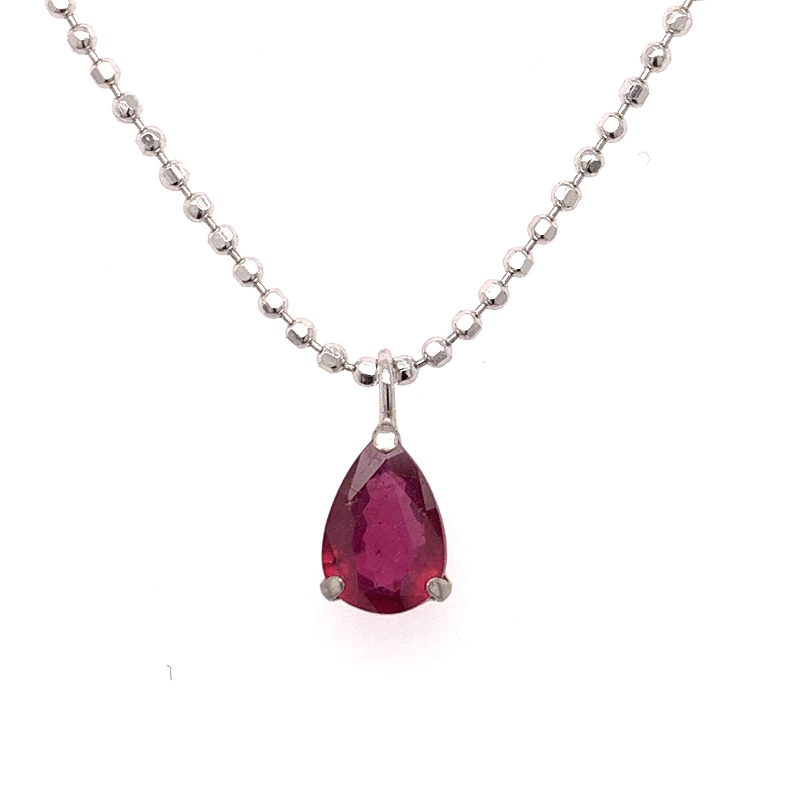 [KASHIMA] SV925 0.45ct Pear-Shaped Ruby Pendant with SV925 Cut Ball Chain