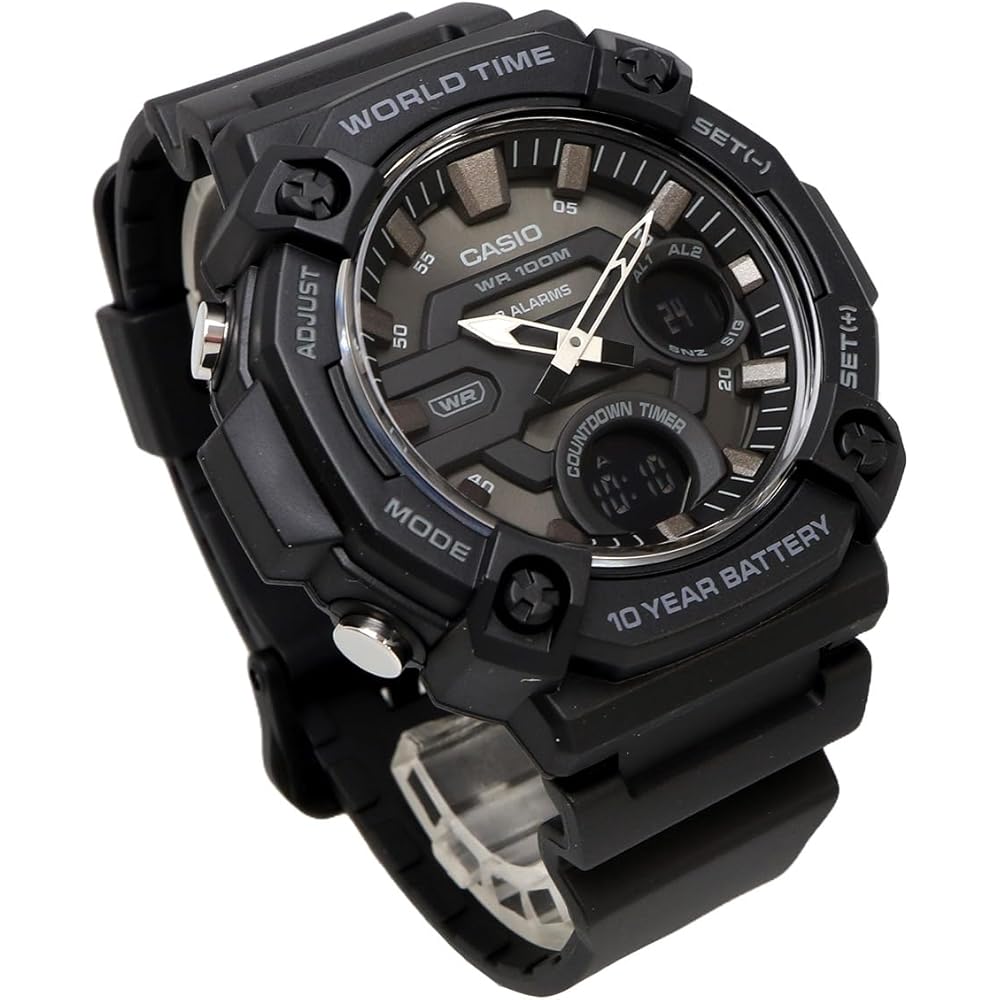 Casio World Time Telememo Analog Digital Quartz Watch AEQ-120W-1BV Men's Black Reverse LCD Overseas Model
