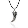 Necklace Men's Titanium Steel, European and American Retro Gemstone Wolf Tooth Short Clavicle Leather Rope Pendant Production
