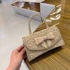 Elegant Chain Shoulder Bag Women Rhinestone Embellished Crossbody Clutch Square Shape With Magnet PVC Material Gold