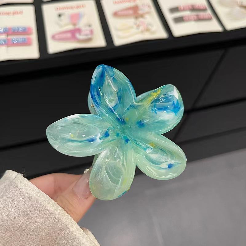 Lato Nowy Klips do Włosów z Kwiatem dla Kobiet Wykwintna Tekstura Marmuru Kolor Gradientowy Nakrycie Głowy Klips Rekin Modny Dodatek do Włosów