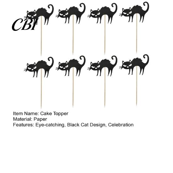 Cake Topper 8 Pcs Cat Cupcake Topper, Halloween Black Cute Kitten Silhouette Food Pick for Baby Shower Birthday Wedding Party Decoration Stable Insert
