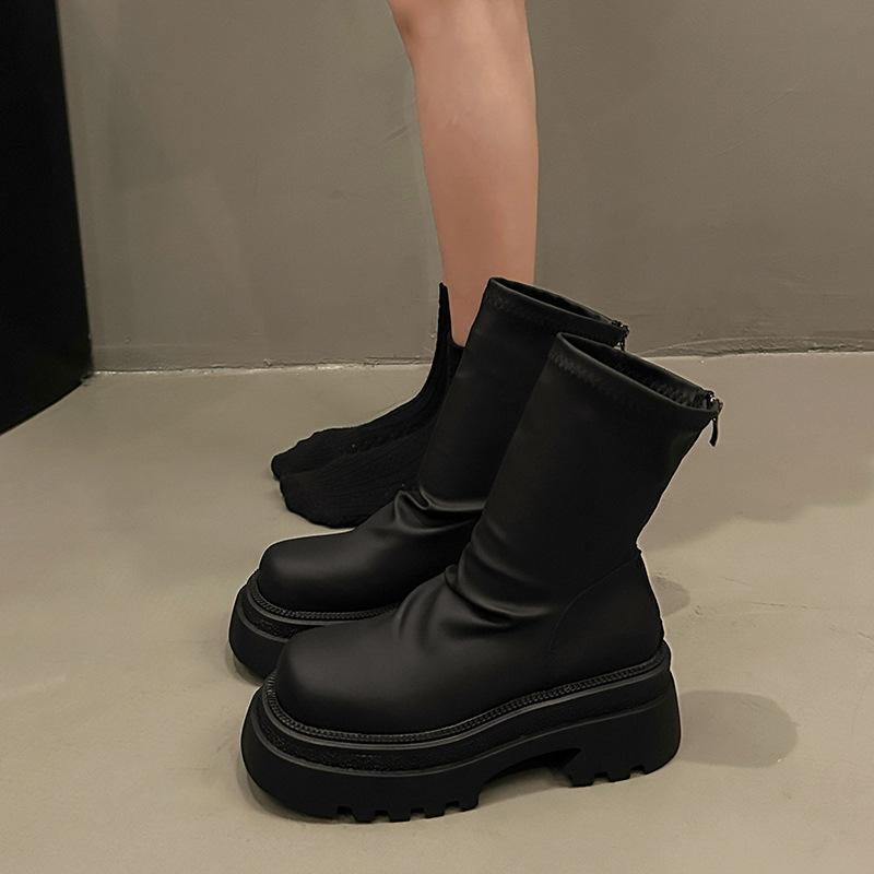 Kurze Stiefel Damen Dicksohlige Elastische Stiefel 2025 Herbst Neu Dünne Stiefel Vielseitige und Schlankmachende Stacking-Stiefel Kleine Damenstiefel