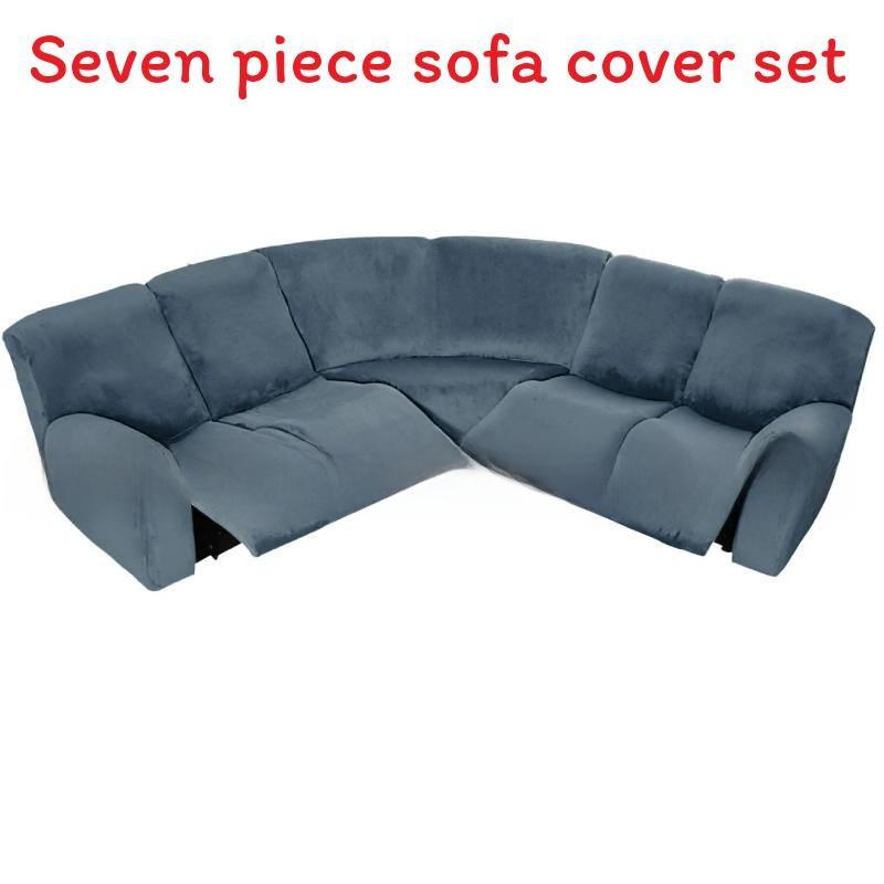 Velvet Lshaped Seven Piece Sofa Cover Set With Stretch Material For Corner Sectionals