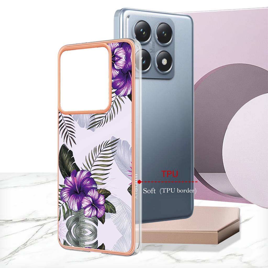 For Xiaomi 14T Pro Case with IMD Marble Flower Pattern TPU Mobile Back Cover