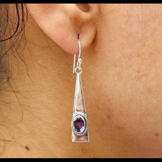 Solid 925 Sterling Silver Amethyst Gemstone Long Dangle Drop Earrings Designer Earrings Gift For Her Statement Earrings