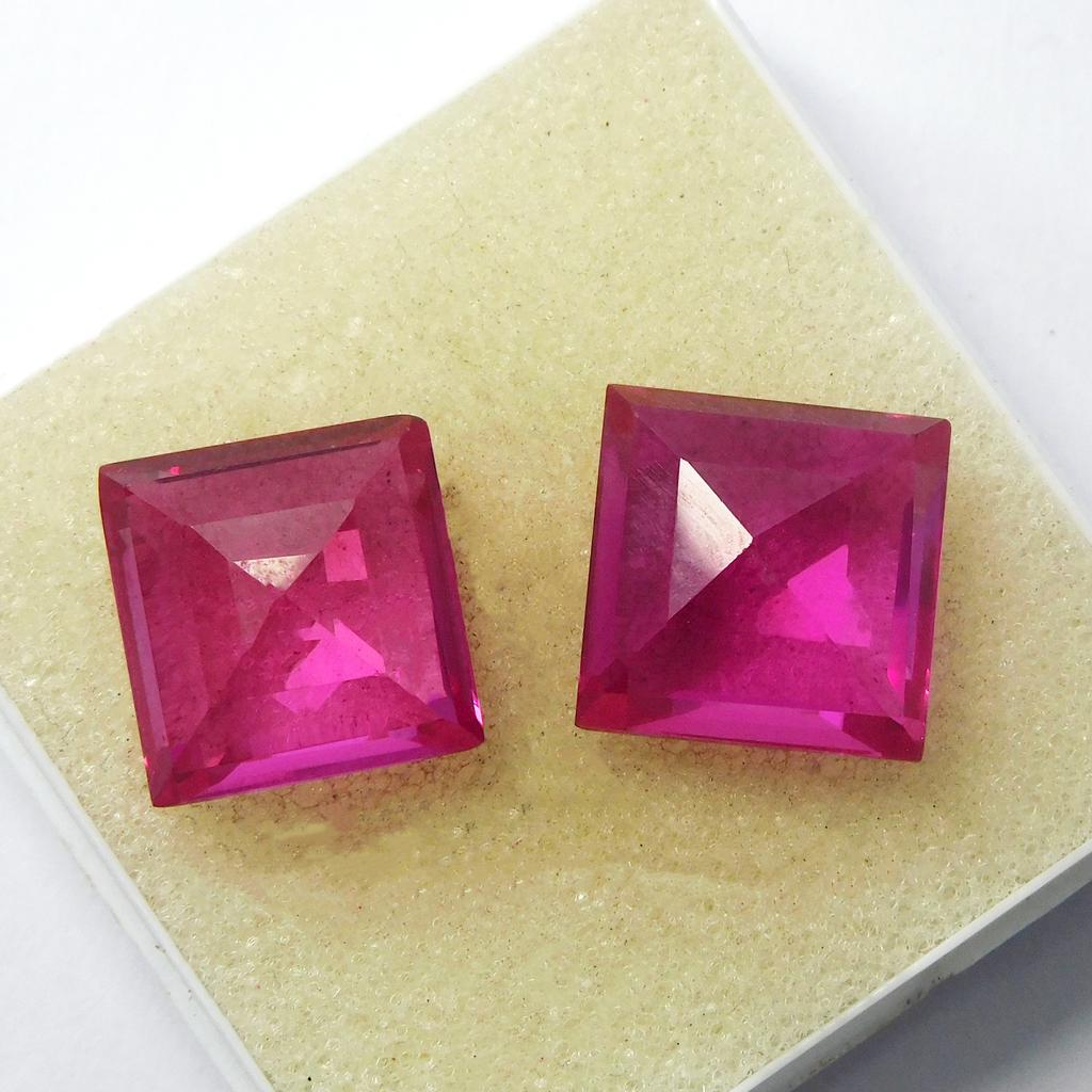 19.85 Ct Natural Pink Ruby Excellent Square Cut CERTIFIED Loose Gemstone Pair