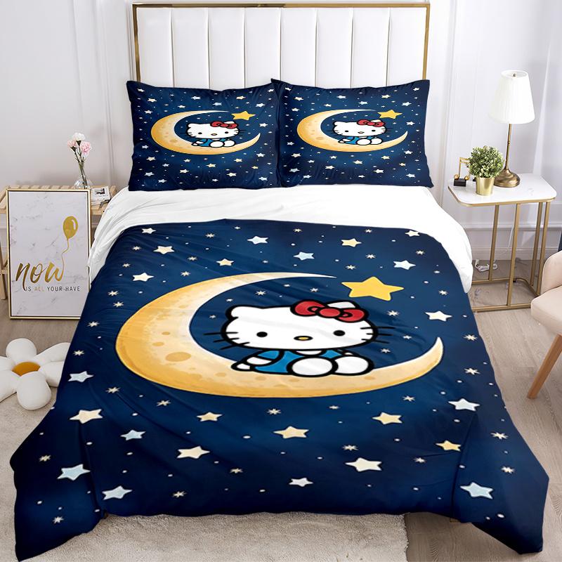 

3 шт. Набор постельного белья Hello Kitty, дышащий полиэстер, мягкое пододеяльник и 2 наволочки, подходит для всех сезонов, 082669b 135x200cm