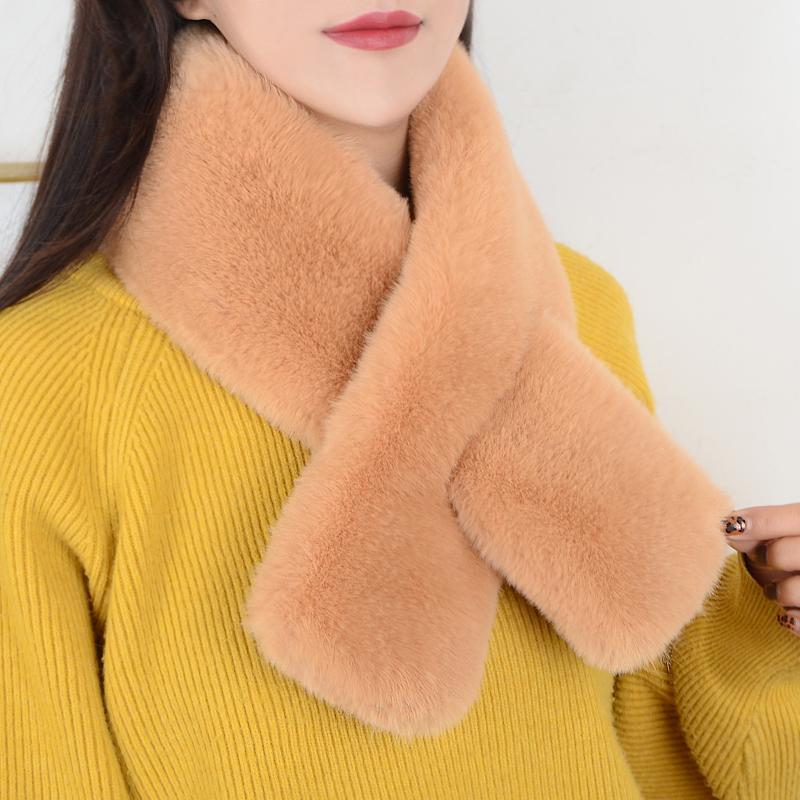 Winter Thick Furry Scarf Female Imitation Rex Rabbit Fur Joker Scarf Set Warm Plush Cross Fur Collar.