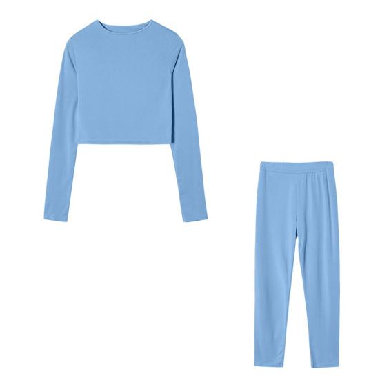 Casual Workout Two Piece Outfits for Women Long Sleeve Crop Top High Waisted Legging Pants Set Slim Fit Jogger Track Suits