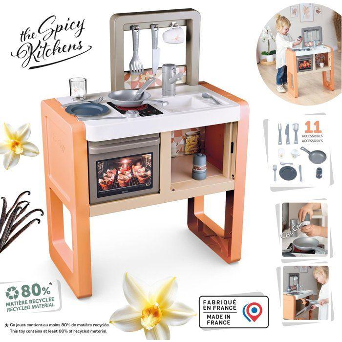 Cuisine pour enfant - Smoby - Modele Vanille - Des 3 ans - 11 Accessoires - Fabriqué en France - Four, Plaque de Cuisson, Évier