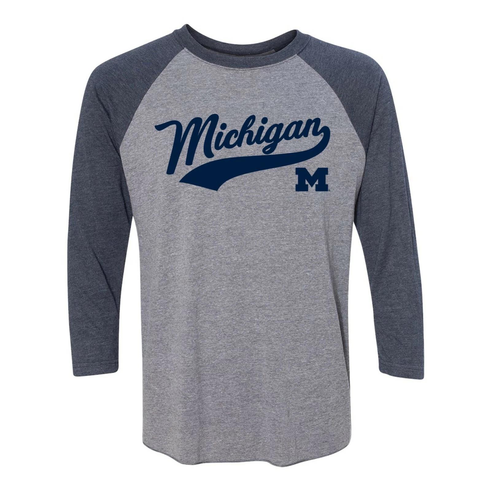 Michigan Wolverines Baseball Jersey Raglan - Vintage White/Premium Heather 4XL
