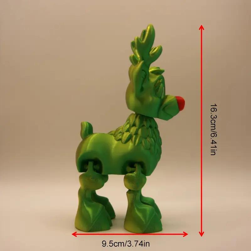 Festive Reindeer Sculpture 3D Printing Christmas Elk Ornament Green Sleigh Deer Statue for Home Desktop Decor Holiday Party Gift