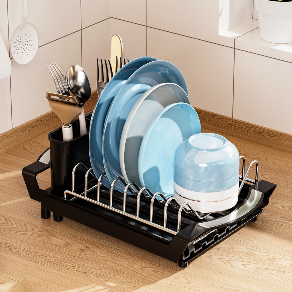 1pc 2in1 Dish organizer,Dish Rack for Dish drying,Expandable Dish Storage Rack with Knife Fork holder,Kitchen Organizer Storage