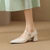 New retro elegant Mary Jane shoes women's soft leather pointed thick heel with light mouth high heel single shoes