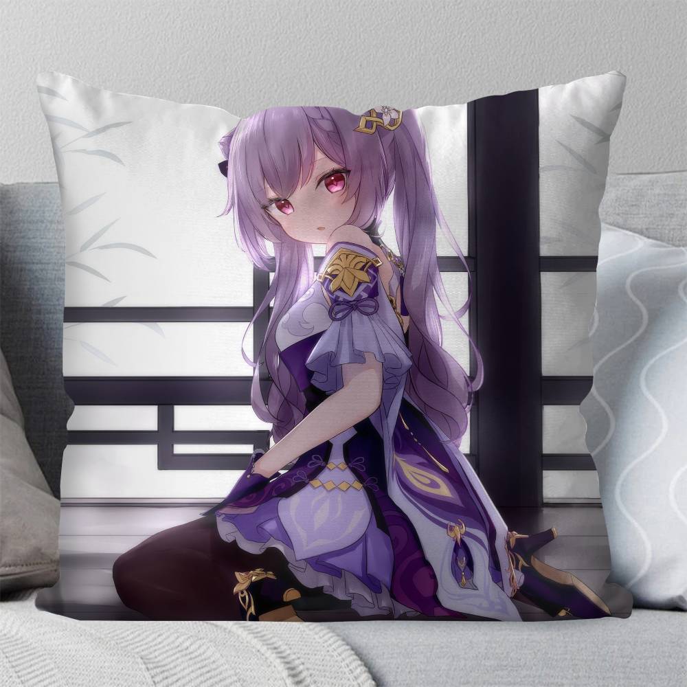 Keqing Anime Game Genshin Impact Pillow Case Fashion Square Pillowcase Bedroom Sofa Room Ins Decoration Leisure