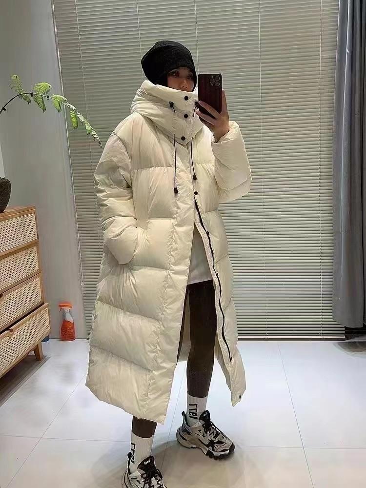New pink big quilt long down jacket for women, Northeast extreme cold thickened versatile casual jacket for women