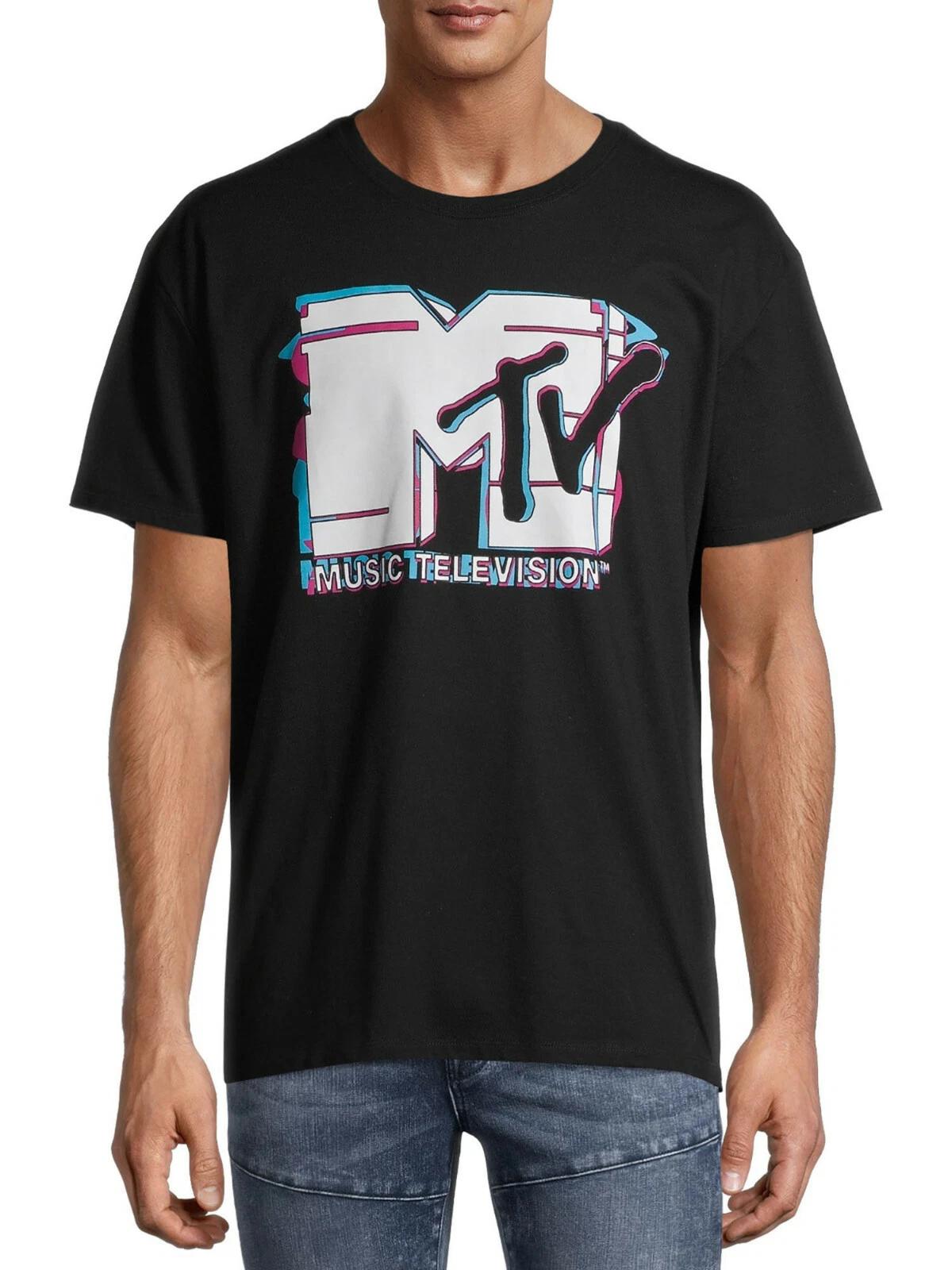 MTV Mens Glitch Logo Black Tee Shirt New S, XL, 3XL L