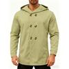 Men's Hooded  Mid Length Trench Coat Hoodie Jacket Double Breasted Suit Casual Windbreaker Outwear