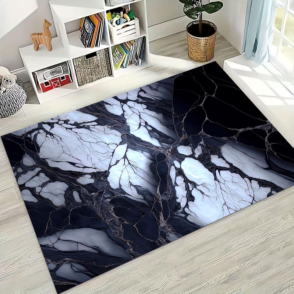 2026 Luxurious Marble Black Green Gold Colorful Stone Texture Rug for Bedroom Living Room Sofa Home Doormat Decor,Non-slip Mat