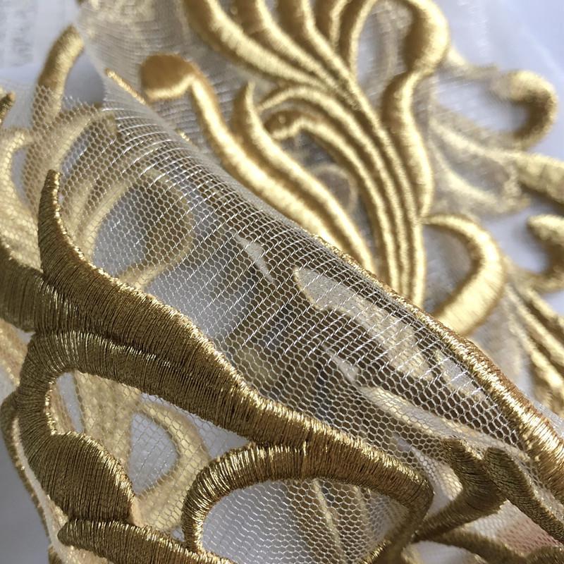 Large Gold Mesh Embroidered Flower Fabric Patch for Dance Clothing Decoration