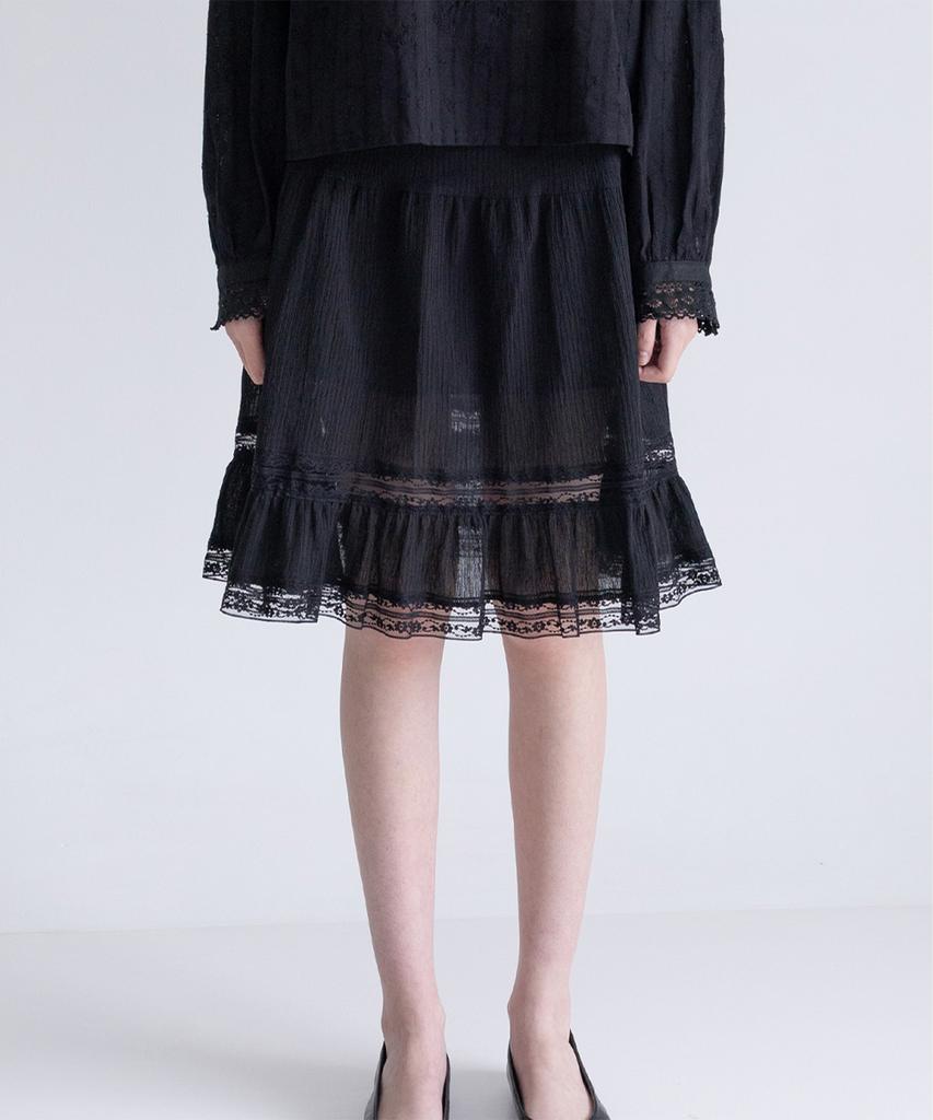 Yansisi Sheer Lace Midi Skirt - Black