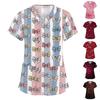 ملابس عمل نسائية بأكمام قصيرة ورقبة على شكل حرف V مع جيوب وقمصان مطبوعة