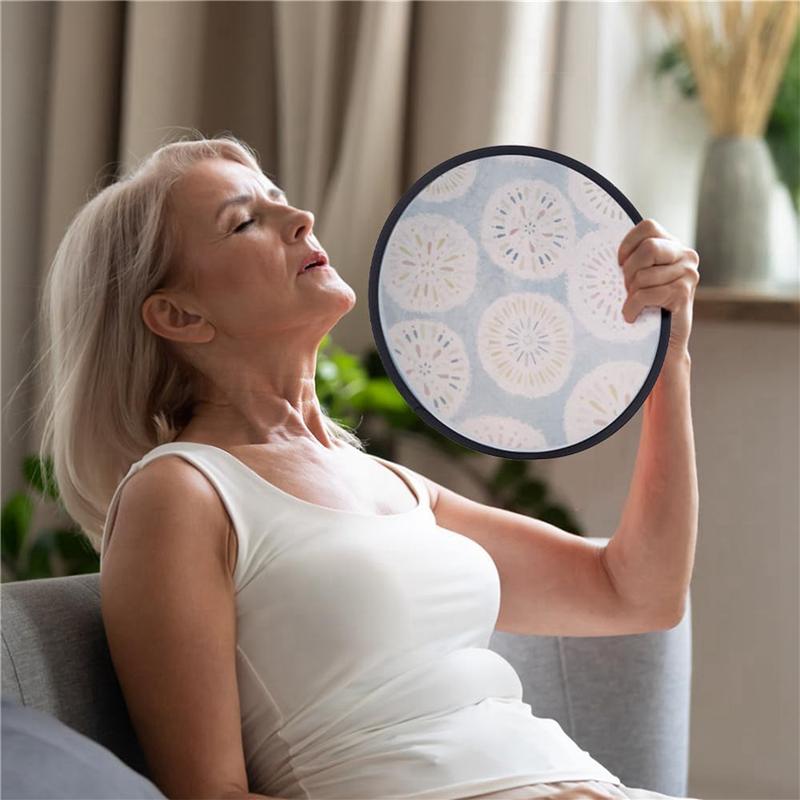 HHO-10 Pcs Foldable Flying Disc Fans 9.8 Inch Sublimation Fans Polyester Black Edge Folding Fan Set With Bag For Party Black
